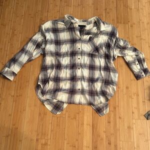 Sanctuary Cream and Grey Plaid Button-Down Shirt
